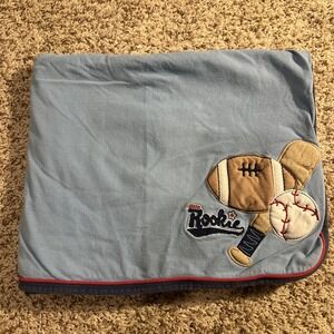 Carter's Light Blue Quilted Little Rookie Sports Baby Blanket Dark Blue Reverse